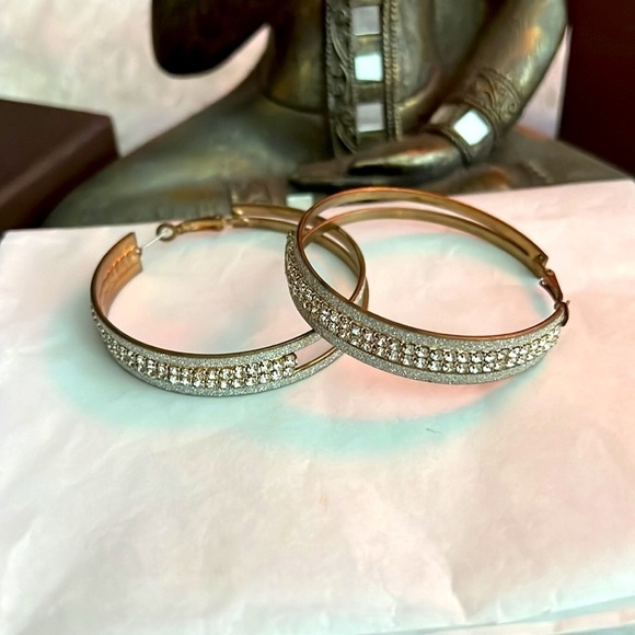 Bebe Silver Sparkly Hoop Earringsπππ - Picture 2 of 6